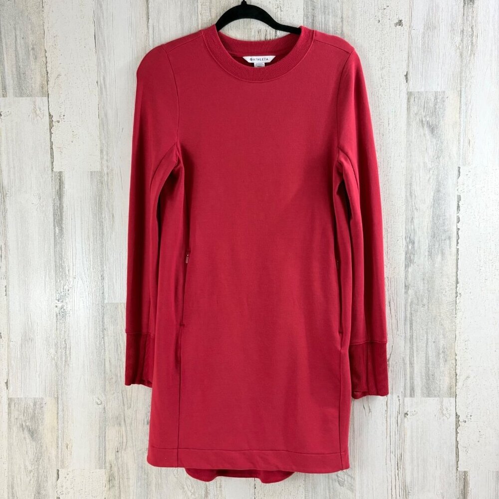 Athleta Coaster Luxe Sweatshirt Dress Red Sz XS